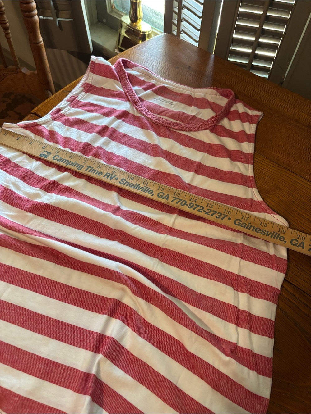 Talbots Red and White Striped Cotton Sleeveless Top with Braided Trim - Picture 3 of 4